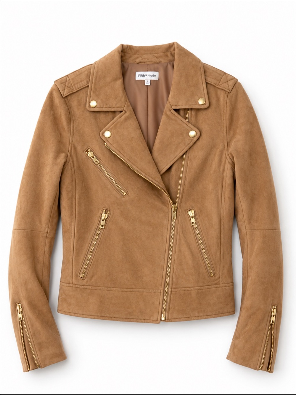 Fifth and mode  genuine goat Suede Moto Jacket with Gold Hardware